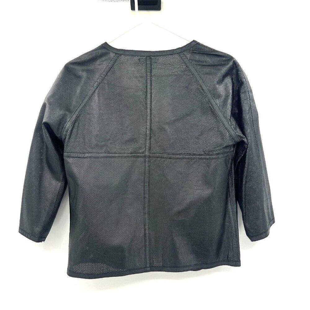 Leather Perforated Open-Front Jacket Lightweight - image 4